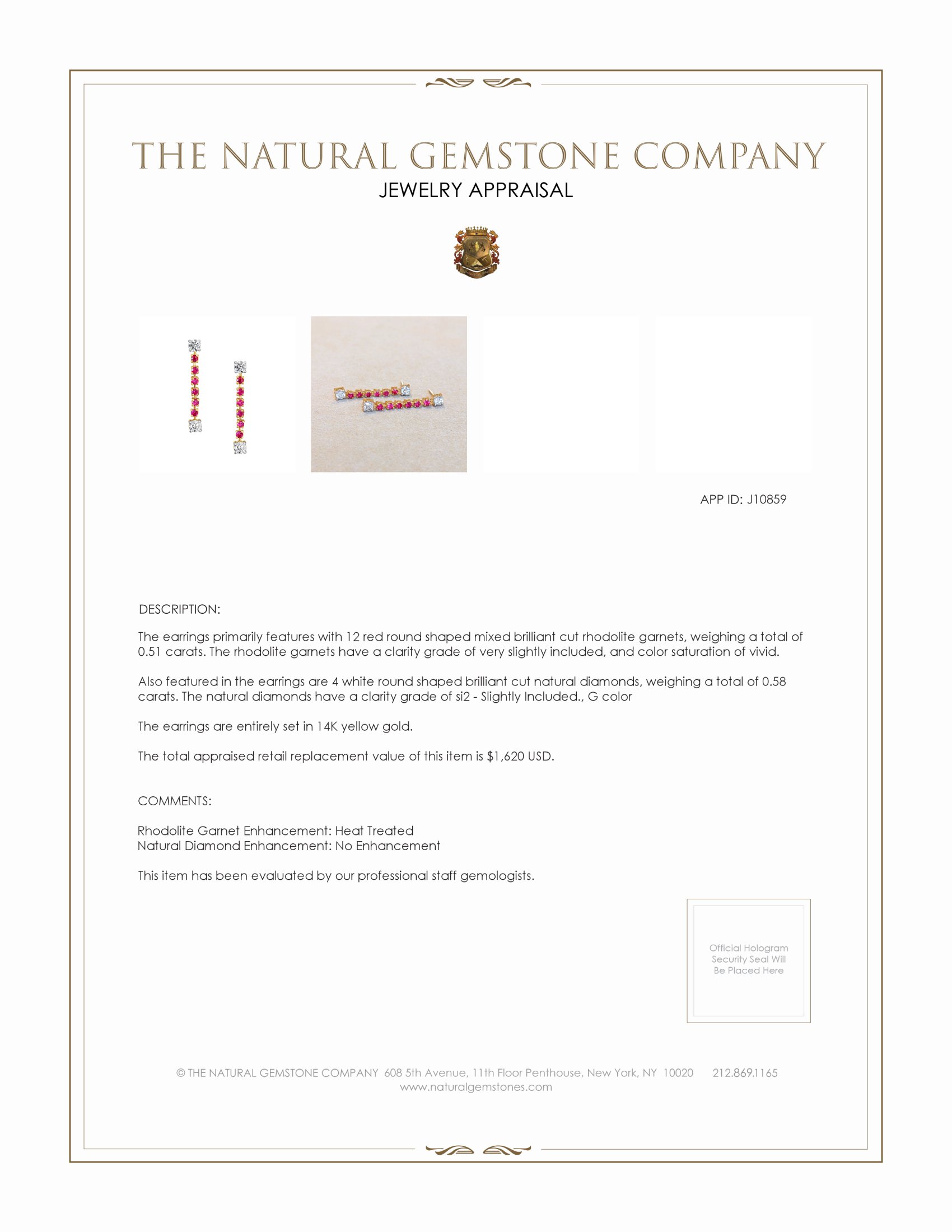 0.51 Ct.Tw. Rhodolite Garnet Natural Diamond Studs Earrings, 14K Yellow Gold