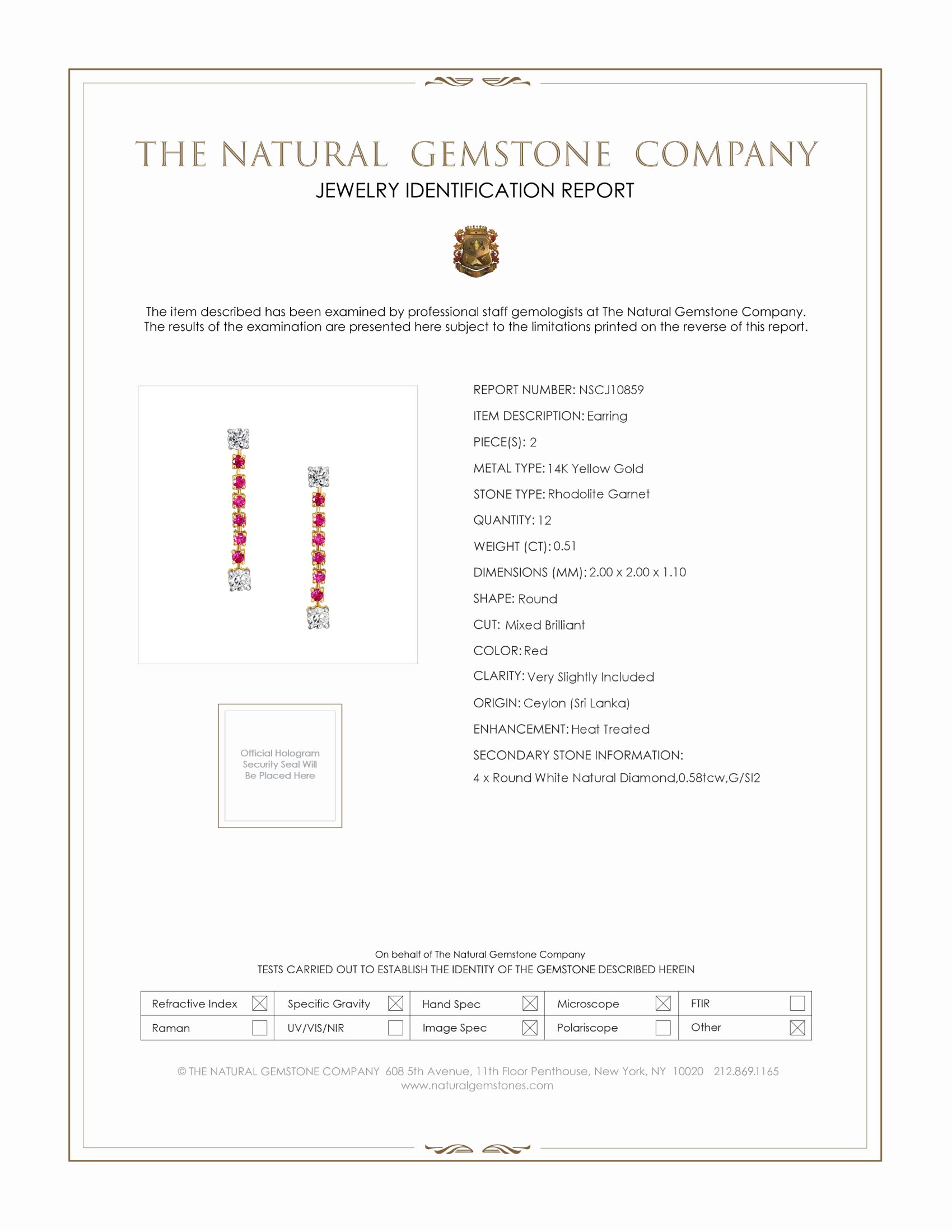 0.51 Ct.Tw. Rhodolite Garnet Natural Diamond Studs Earrings, 14K Yellow Gold