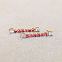 0.51 Ct.Tw. Rhodolite Garnet Natural Diamond Studs Earrings, 14K Yellow Gold Image