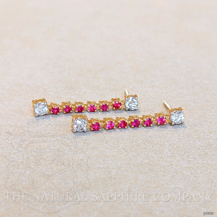 0.51 Ct.Tw. Rhodolite Garnet Natural Diamond Studs Earrings, 14K Yellow Gold