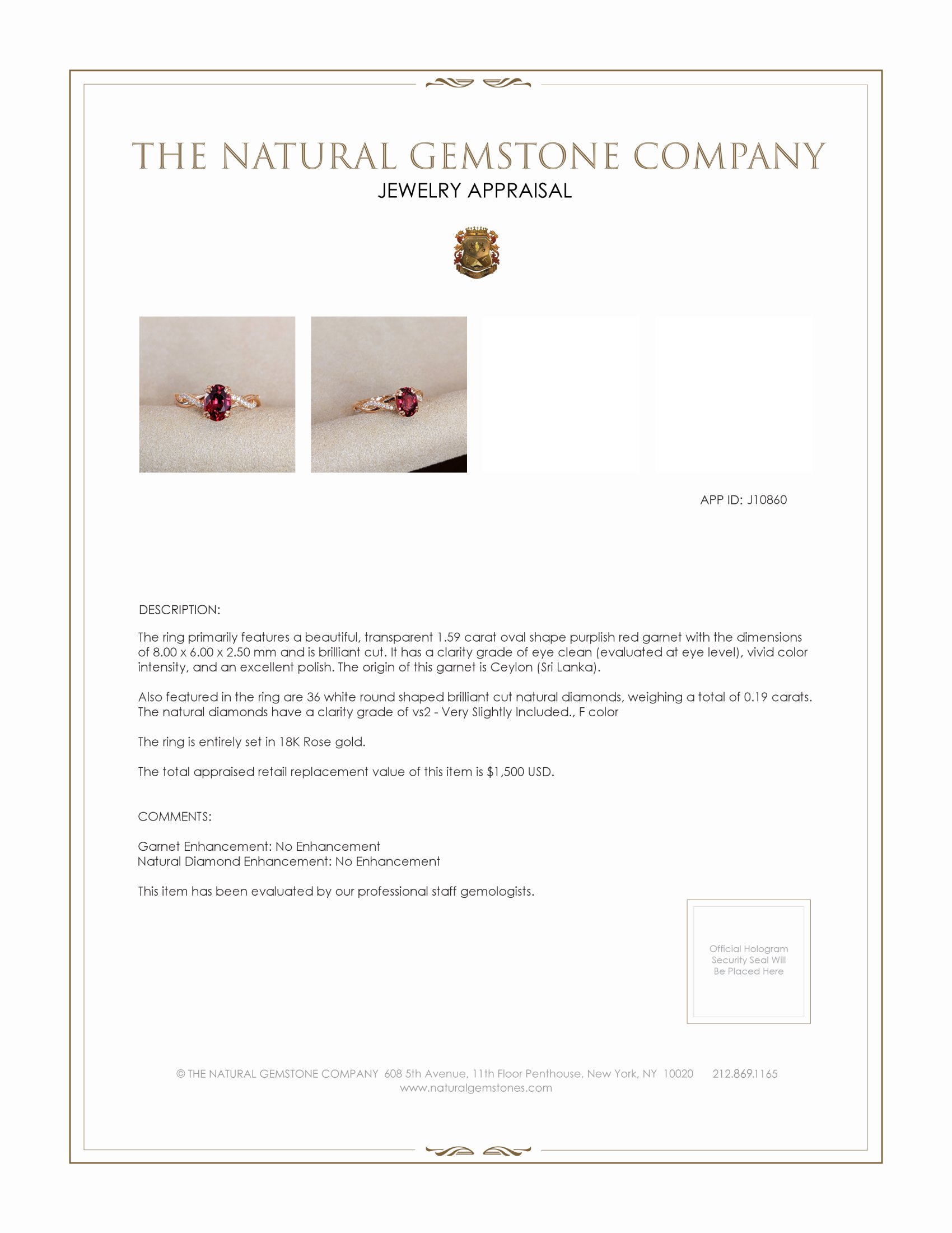 1.59 Ct. Garnet Natural Diamond Pave Ring, 18K Rose Gold