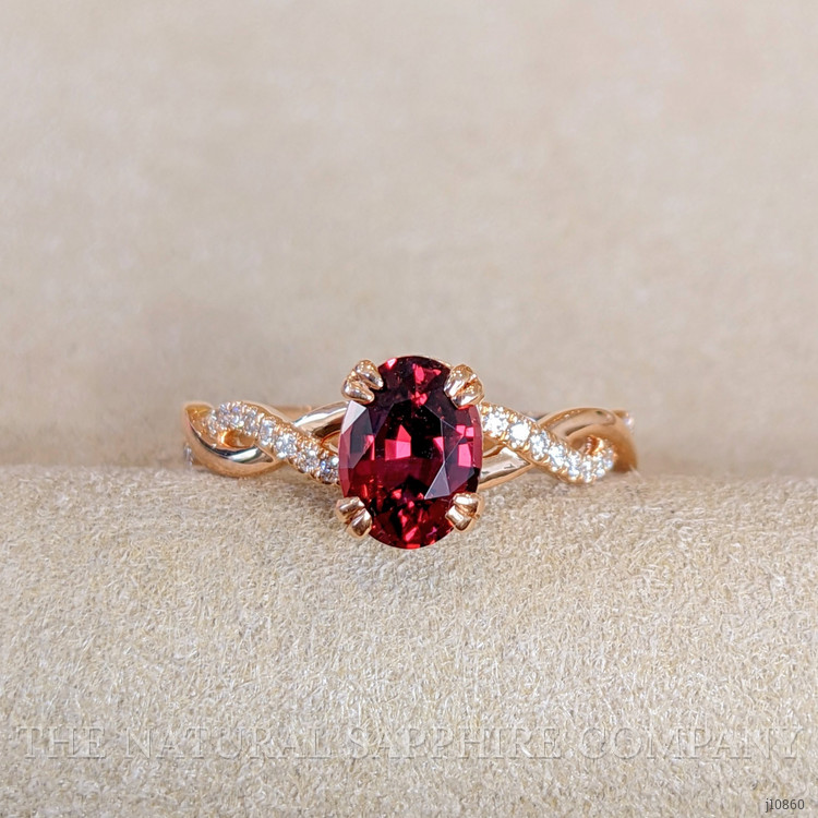 1.59 Ct. Garnet Natural Diamond Pave Ring, 18K Rose Gold