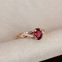 1.59 Ct. Garnet Natural Diamond Pave Ring, 18K Rose Gold Image