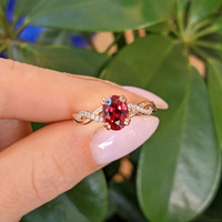 1.59 Ct. Garnet Natural Diamond Pave Ring, 18K Rose Gold Life Style