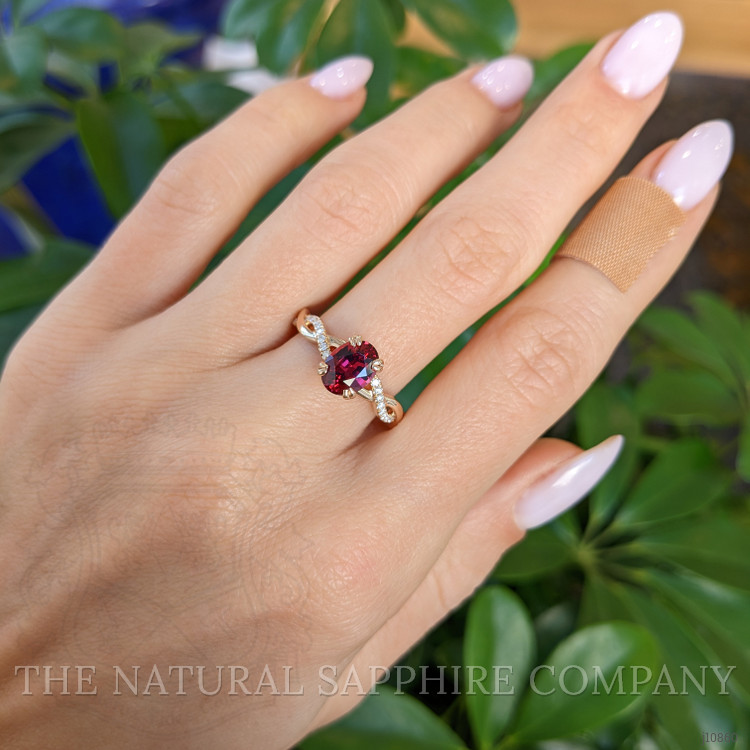 1.59 Ct. Garnet Natural Diamond Pave Ring, 18K Rose Gold