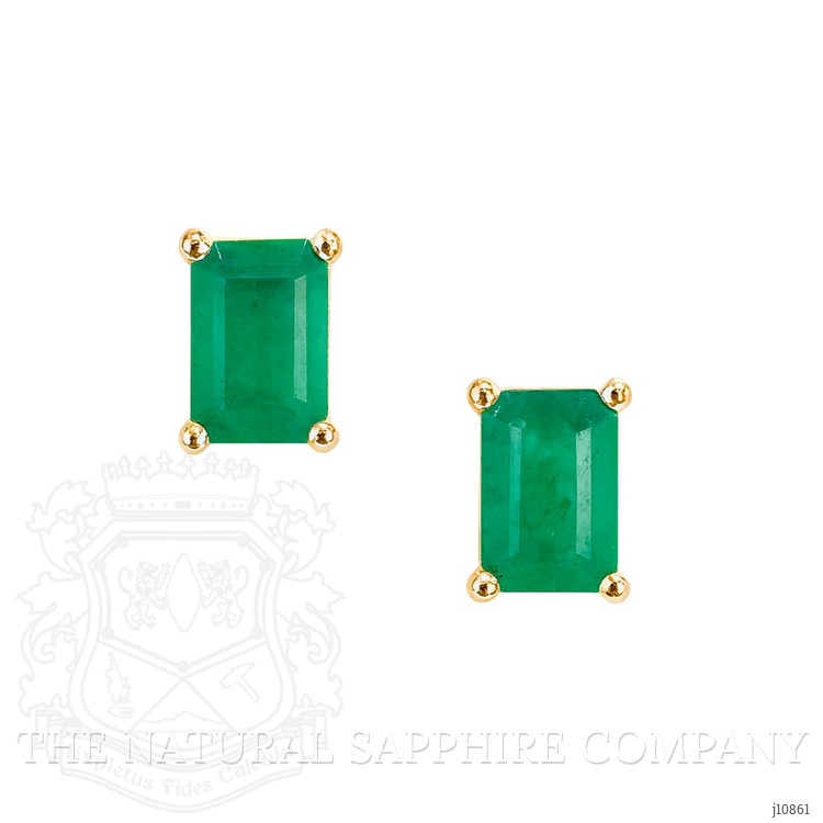 1.09 Ct.Tw. Emerald Studs Earrings, 14K Yellow Gold