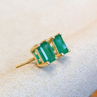 1.09 Ct.Tw. Emerald Studs Earrings, 14K Yellow Gold Image