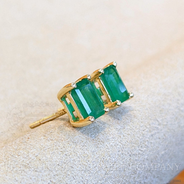 1.09 Ct.Tw. Emerald Studs Earrings, 14K Yellow Gold