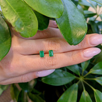 1.09 Ct.Tw. Emerald Studs Earrings, 14K Yellow Gold Life Style