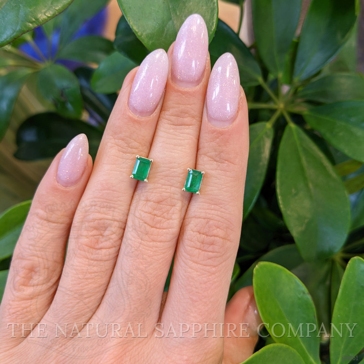 1.09 Ct.Tw. Emerald Studs Earrings, 14K Yellow Gold