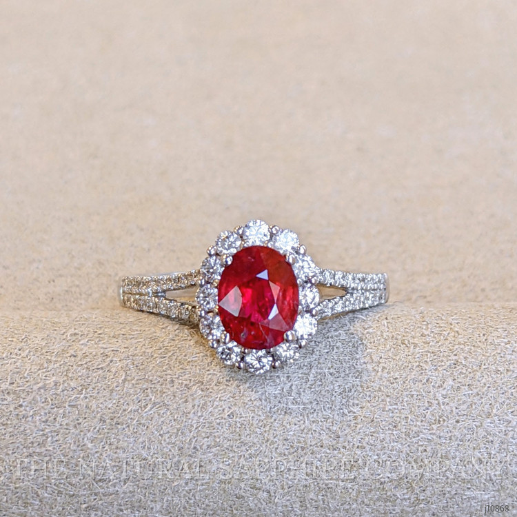 1.23 Ct. Ruby Natural Diamond Pave Ring, 18K White Gold