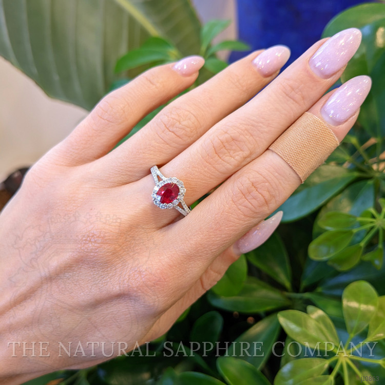 1.23 Ct. Ruby Natural Diamond Pave Ring, 18K White Gold