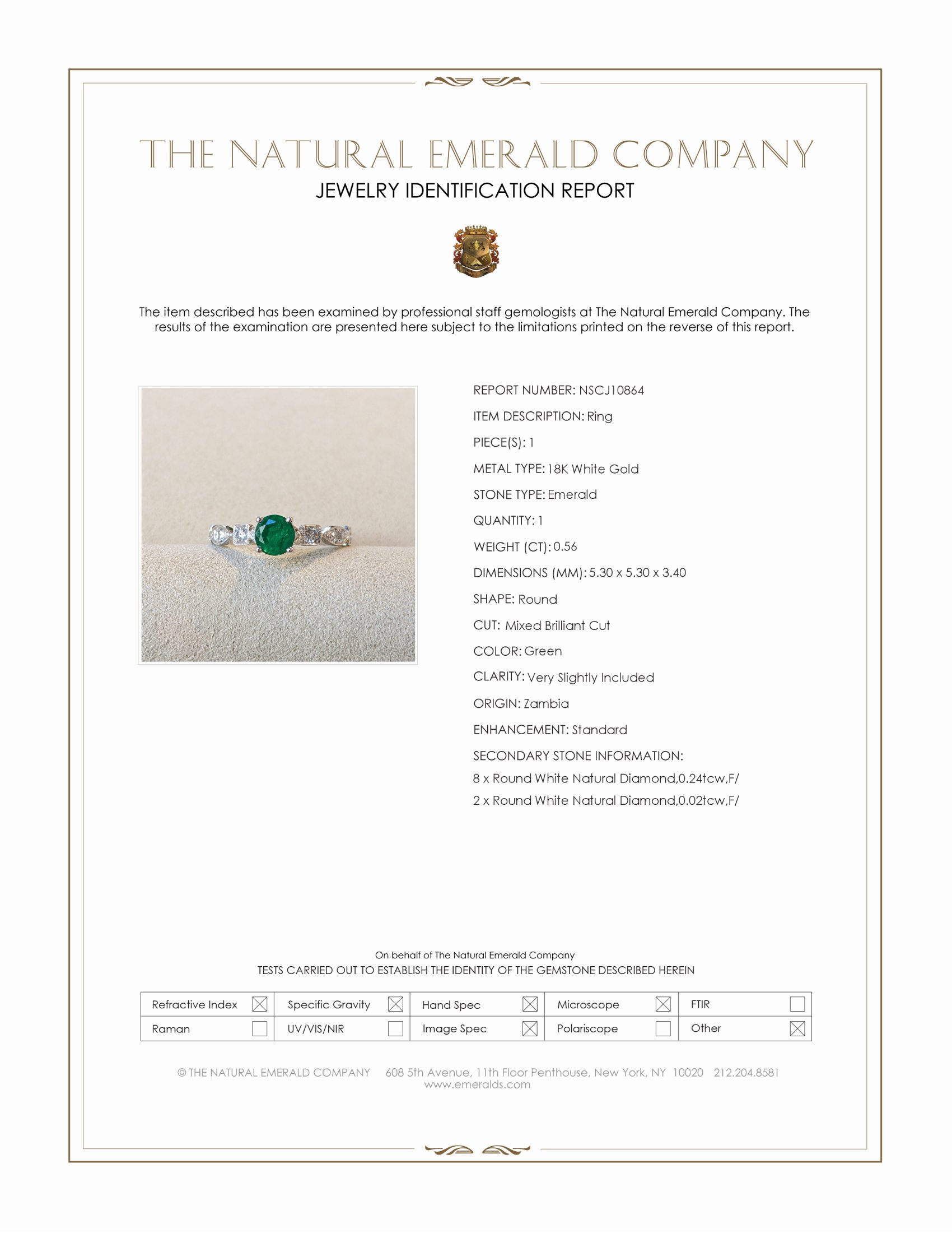 0.56 Ct. Emerald and Natural Diamond Antique Style Ring, 18K White Gold