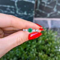 0.56 Ct. Emerald Natural Diamond Antique Style Ring, 18K White Gold Life Style