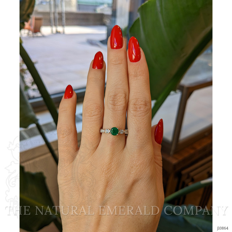 0.56 Ct. Emerald Natural Diamond Antique Style Ring, 18K White Gold