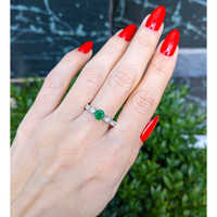 0.56 Ct. Emerald Natural Diamond Antique Style Ring, 18K White Gold Life Style