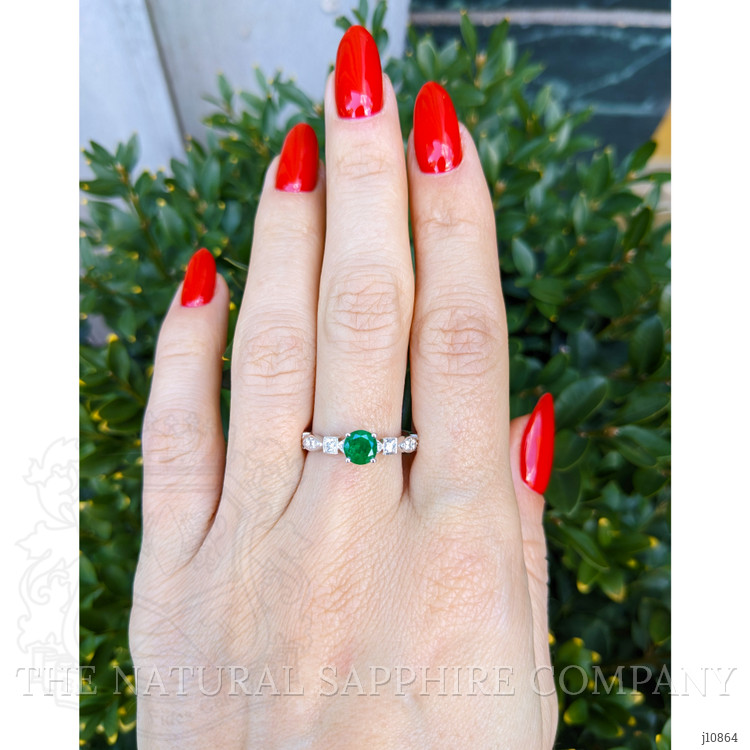 0.56 Ct. Emerald Natural Diamond Antique Style Ring, 18K White Gold