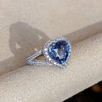 3.60 Ct. Blue Sapphire and Natural Diamond Pave Ring, Platinum 950 Image