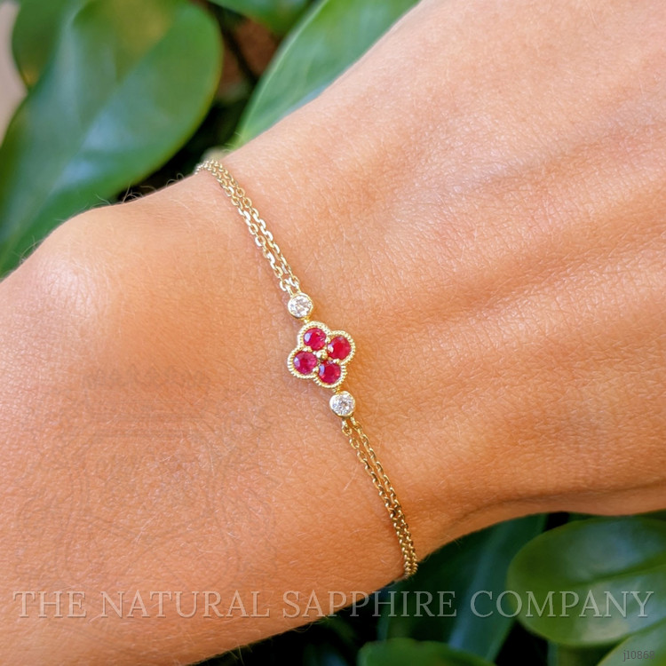 0.20 Ct.Tw. Ruby Natural Diamond Accent Stones Bracelet, 14K Yellow Gold