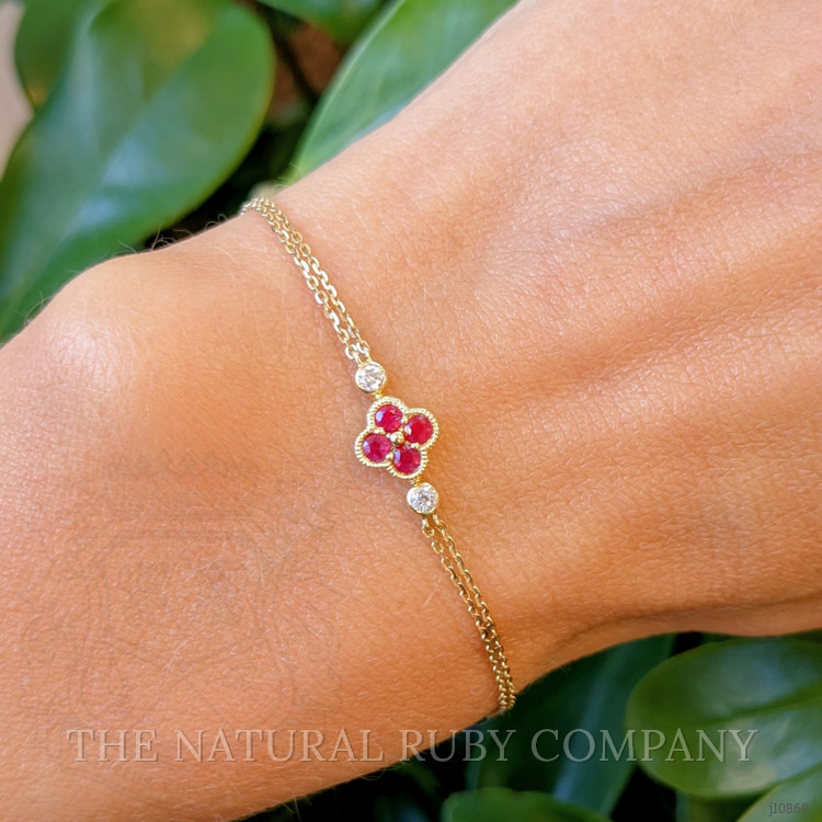 0.20 Ct.Tw. Ruby Natural Diamond Accent Stones Bracelet, 14K Yellow Gold