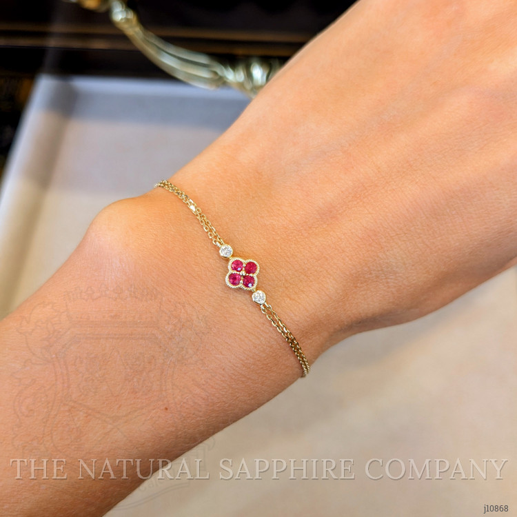 0.20 Ct.Tw. Ruby Natural Diamond Accent Stones Bracelet, 14K Yellow Gold