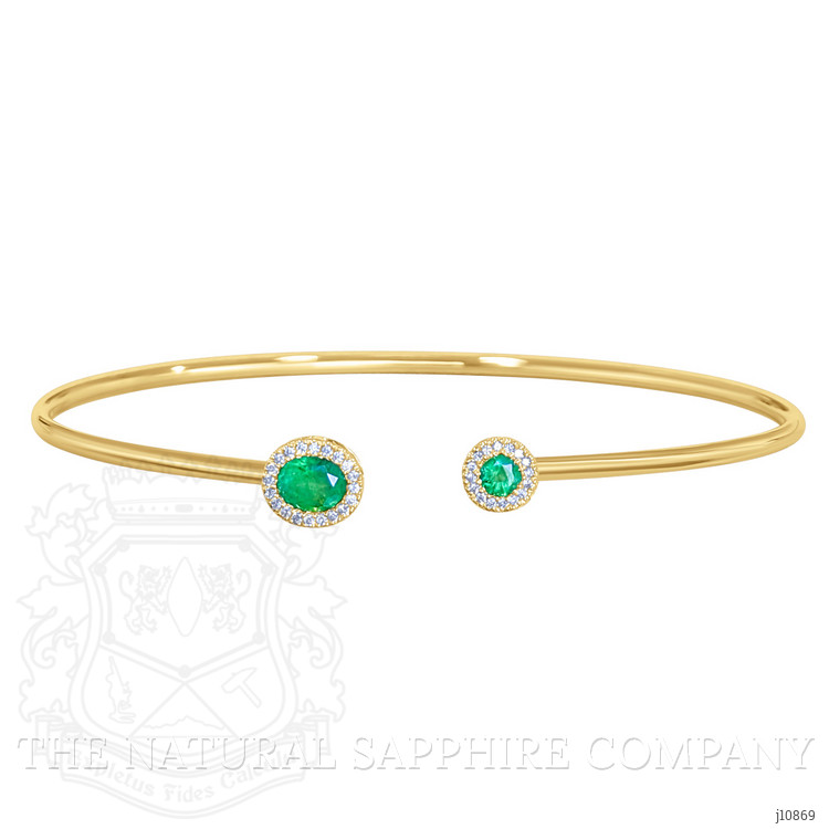 0.32 Ct.Tw. Emerald and Natural Diamond Bangle Bracelet, 14K Yellow Gold