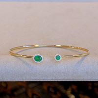 0.32 Ct.Tw. Emerald Emerald Bangle Bracelet, 14K Yellow Gold Life Style