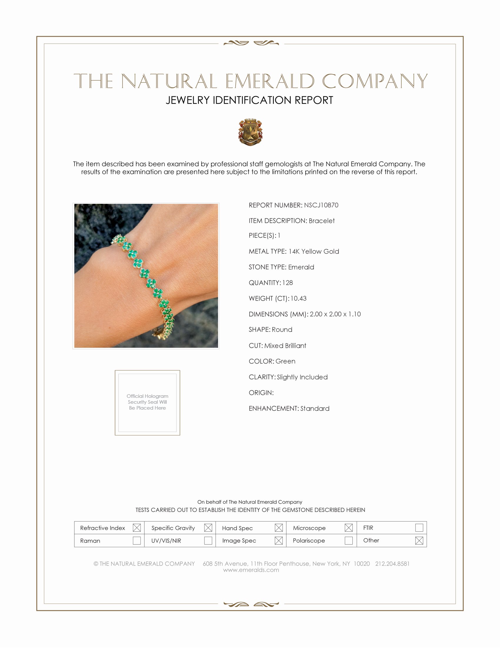 10.43 Ct.Tw. Emerald Tennis/Line Bracelet, 14K Yellow Gold