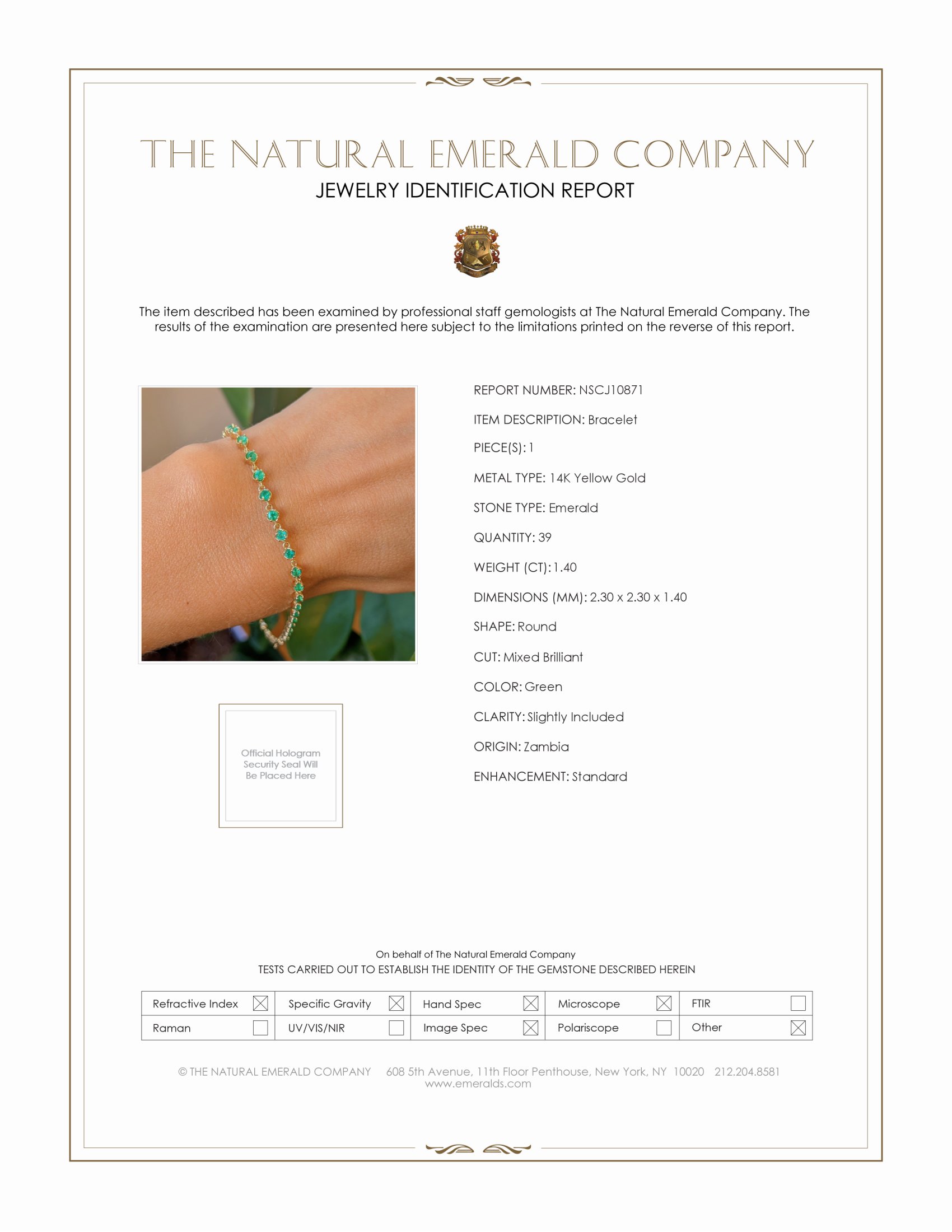 1.40 Ct.Tw. Emerald Tennis/Line Bracelet, 14K Yellow Gold
