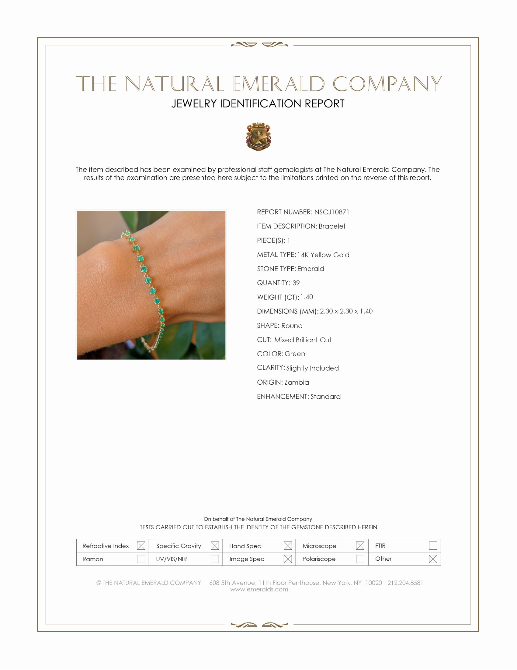 1.40 Ct.Tw. Emerald Tennis/Line Bracelet, 14K Yellow Gold