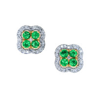 0.46 Ct.Tw. Emerald Natural Diamond Studs Earrings, 14K Yellow Gold Image