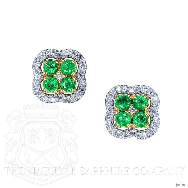 0.46 Ct.Tw. Emerald Natural Diamond Studs Earrings, 14K Yellow Gold