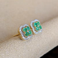 0.46 Ct.Tw. Emerald Natural Diamond Studs Earrings, 14K Yellow Gold Image