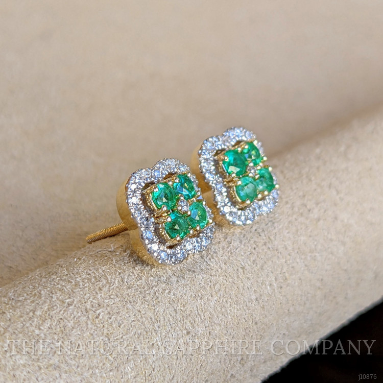 0.46 Ct.Tw. Emerald Natural Diamond Studs Earrings, 14K Yellow Gold