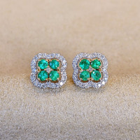 0.46 Ct.Tw. Emerald Natural Diamond Studs Earrings, 14K Yellow Gold Image