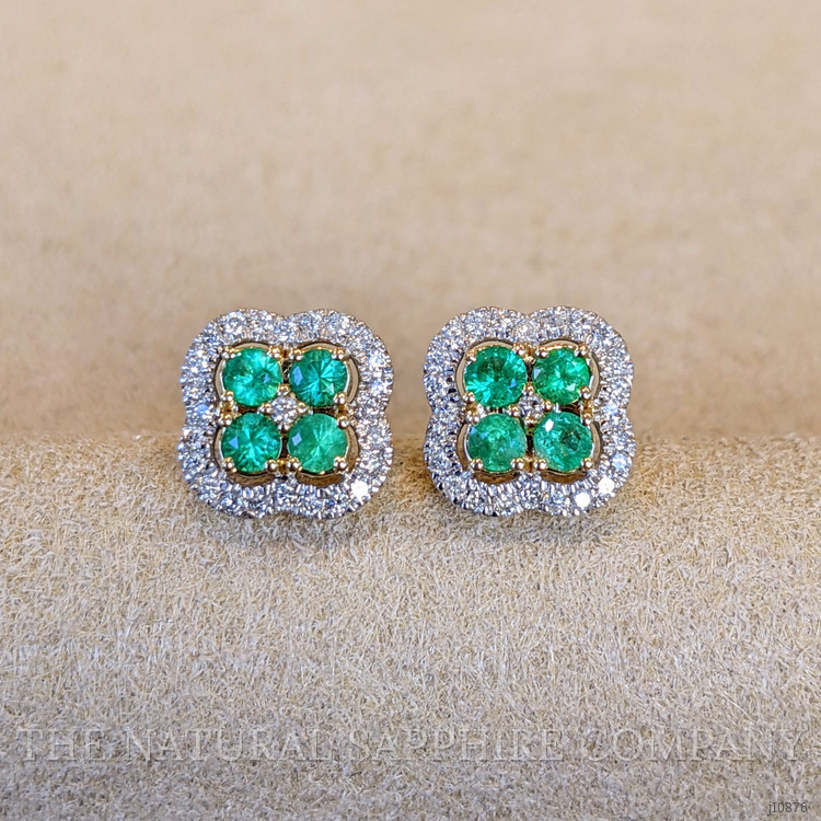 0.46 Ct.Tw. Emerald Natural Diamond Studs Earrings, 14K Yellow Gold