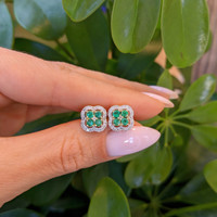 0.46 Ct.Tw. Emerald Natural Diamond Studs Earrings, 14K Yellow Gold Life Style
