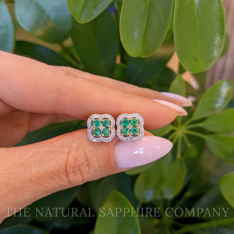 0.46 Ct.Tw. Emerald Natural Diamond Studs Earrings, 14K Yellow Gold