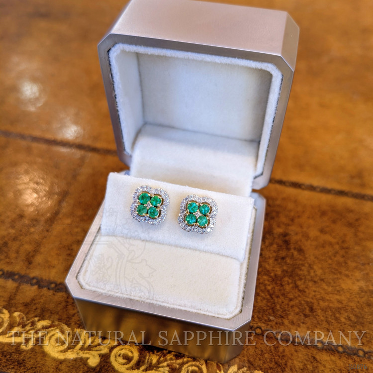 0.46 Ct.Tw. Emerald Natural Diamond Studs Earrings, 14K Yellow Gold