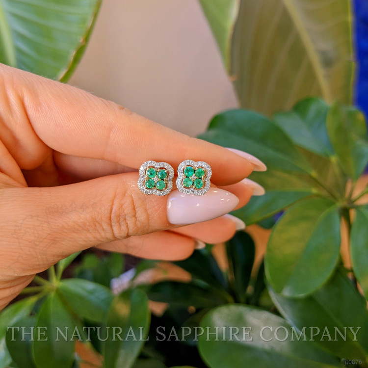 0.46 Ct.Tw. Emerald Natural Diamond Studs Earrings, 14K Yellow Gold