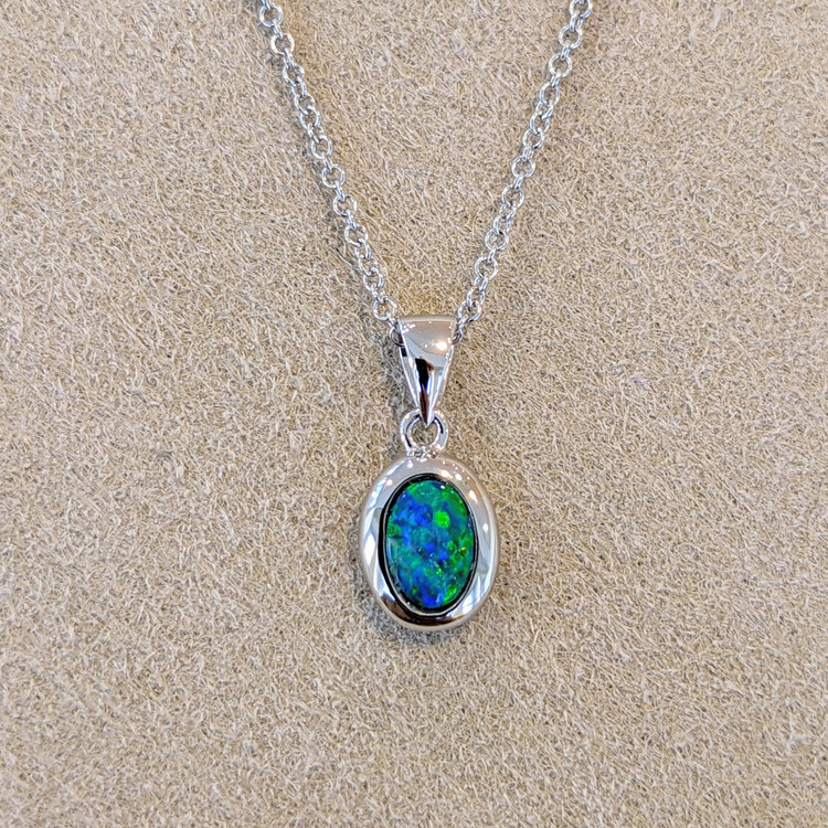 0.32 Ct. Opal Bezel Pendant, 14K White Gold