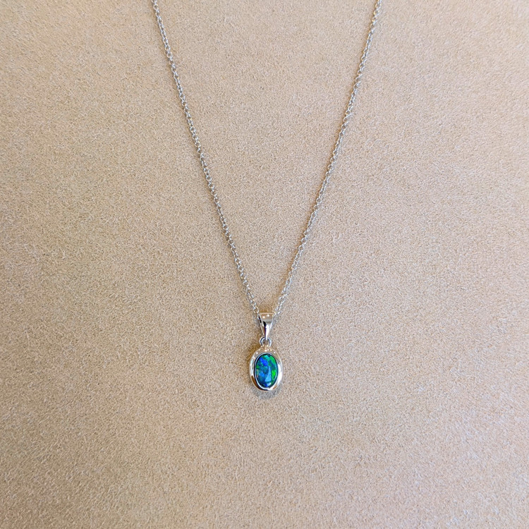 0.32 Ct. Opal Bezel Pendant, 14K White Gold