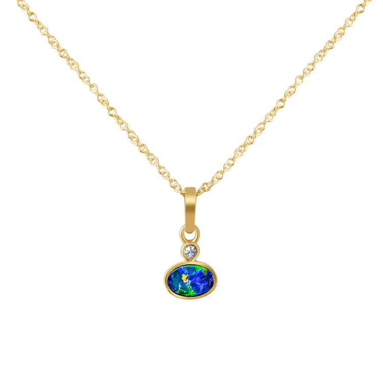 0.33 Ct. Opal Natural Diamond Bezel Pendant, 14K Yellow Gold