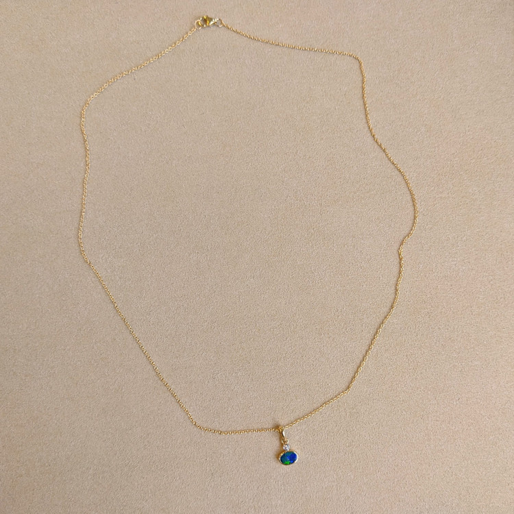 0.33 Ct. Opal Natural Diamond Bezel Pendant, 14K Yellow Gold