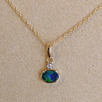 0.33 Ct. Opal Natural Diamond Bezel Pendant, 14K Yellow Gold Image