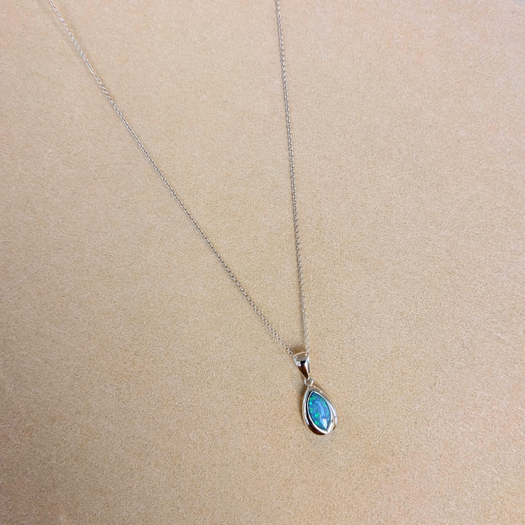 0.44 Ct. Opal Bezel Pendant, 14K White Gold