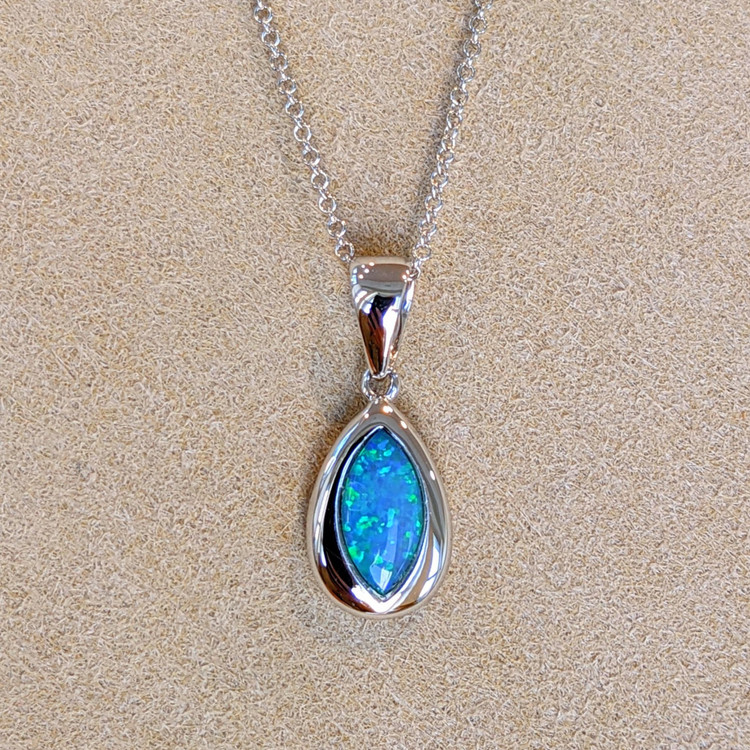 0.44 Ct. Opal Bezel Pendant, 14K White Gold