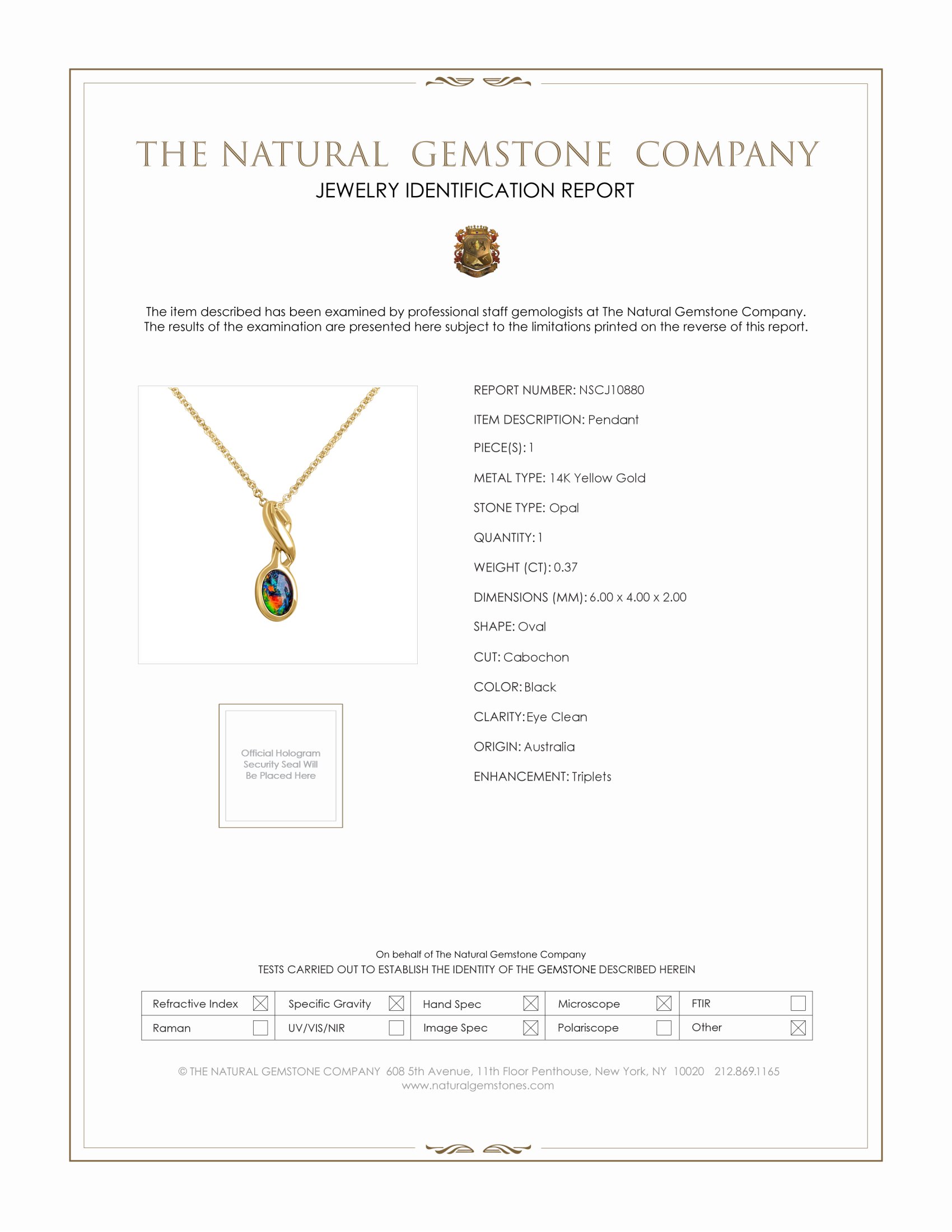 0.37 Ct. Opal Bezel Pendant, 14K Yellow Gold