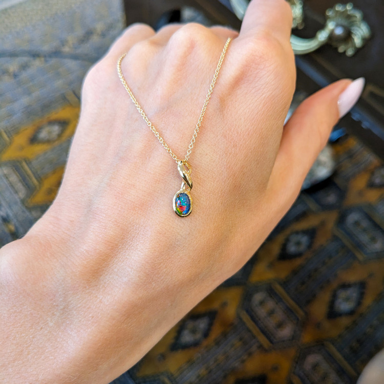 0.37 Ct. Opal Bezel Pendant, 14K Yellow Gold