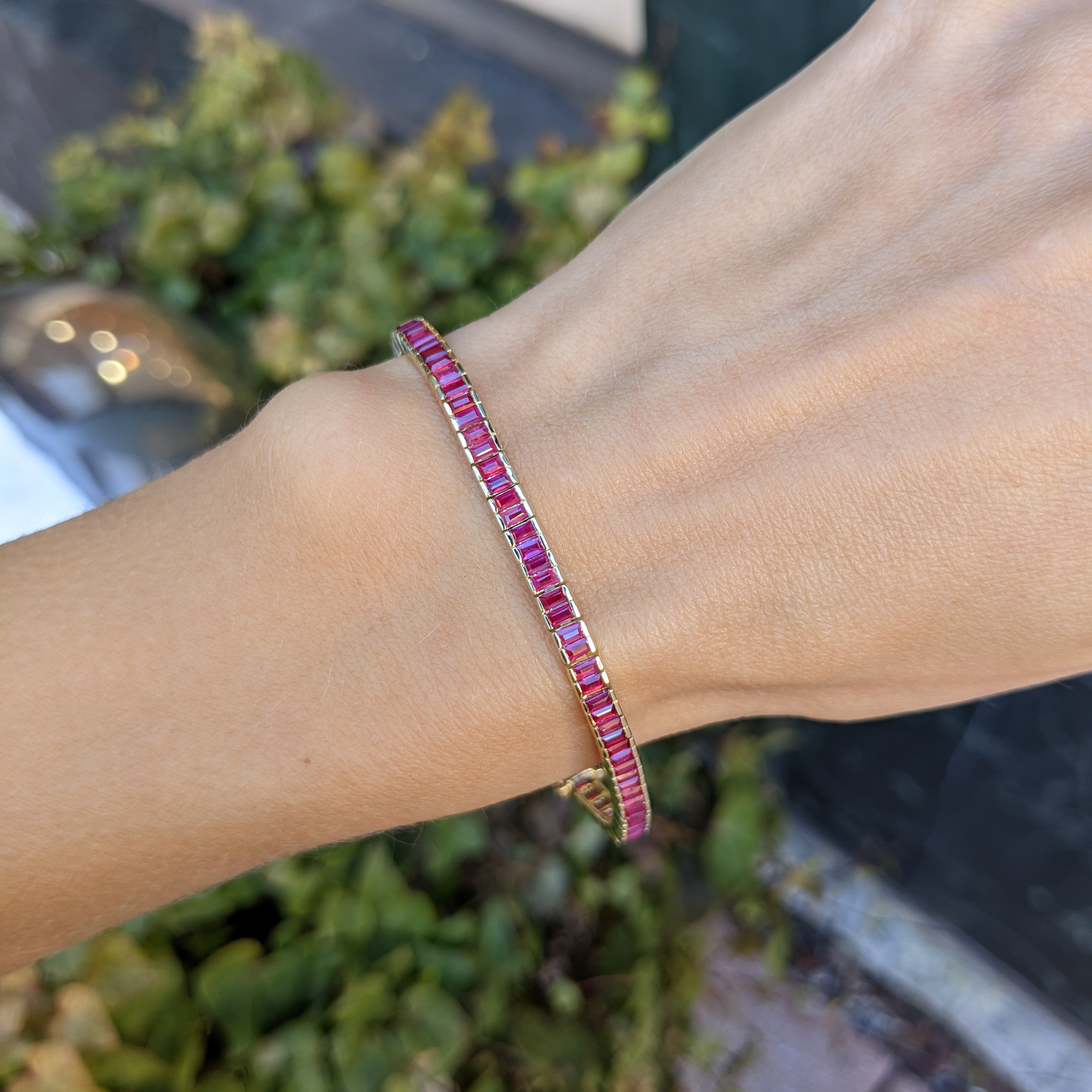 Pinkish Red Ruby Tennis/Line Bracelet - Baguette (Straight) 5.88